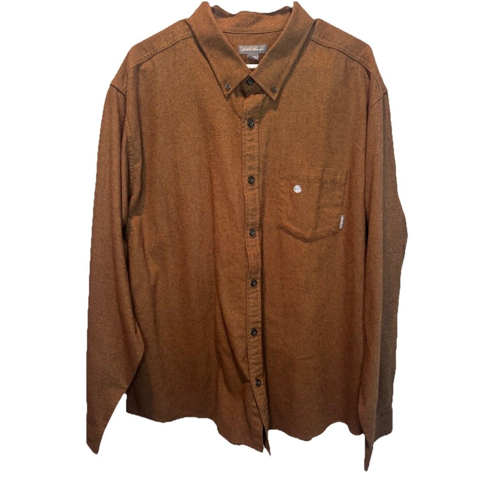 Eddie Bauer Brown Long Sleeve Field Flannel Mens Button Down‎ Shirt 2XL NEW
